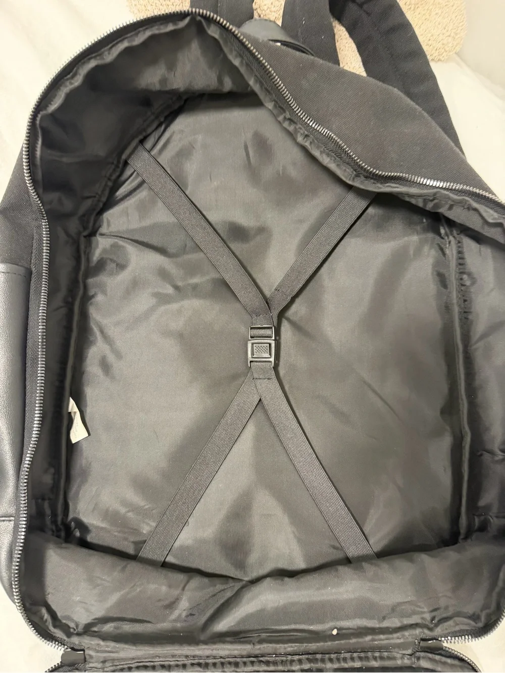 BEIS Black Travel Backpack with Leather Trim